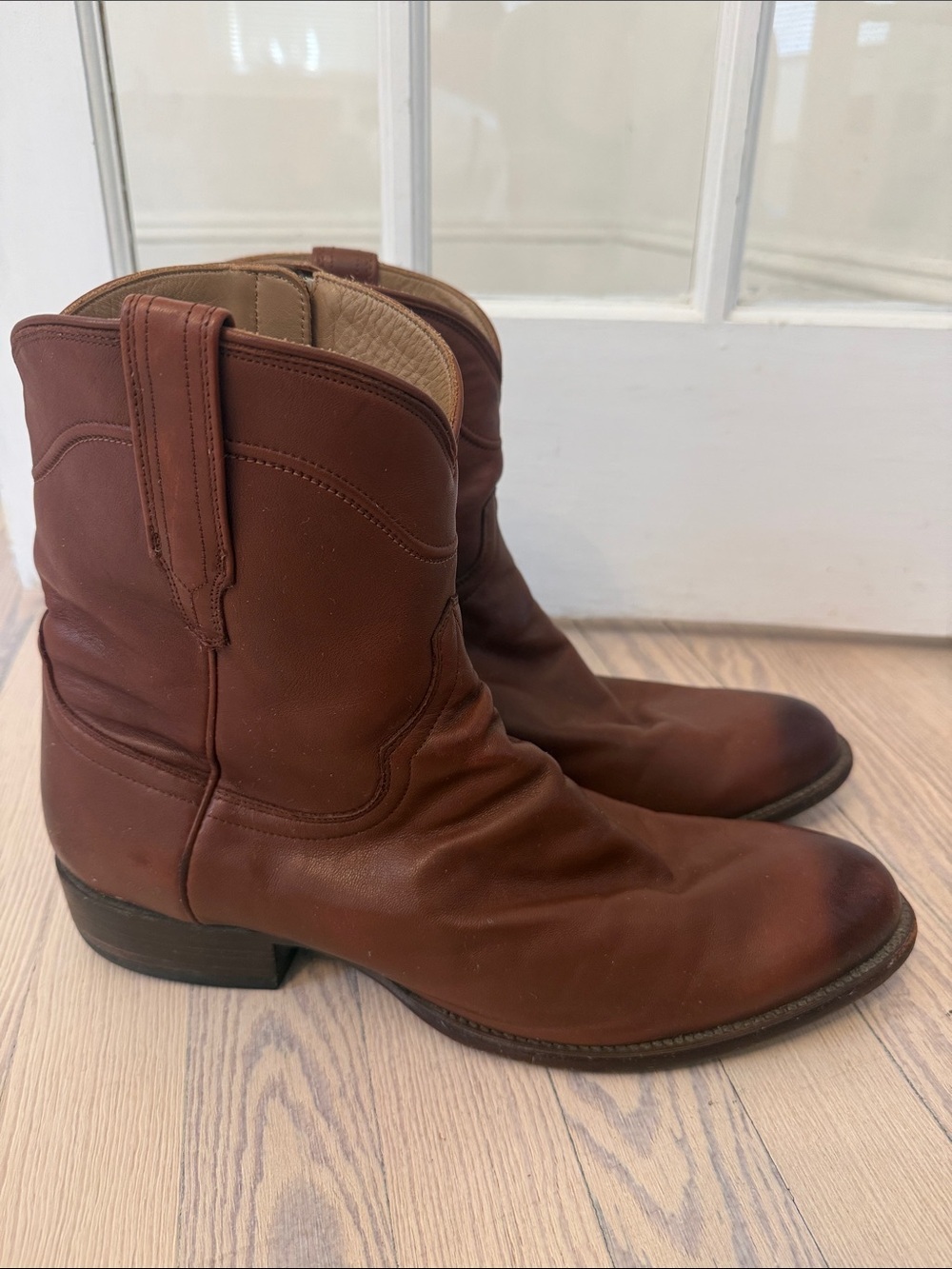 TECOVAS Men’s Brown Leather The Earl Round Toe Roper Cowboy Boots Size 15EE